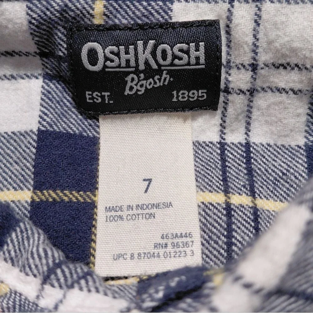 OshKosh B'Gosh Blue & White Plaid Flannel Button Up Shirt
